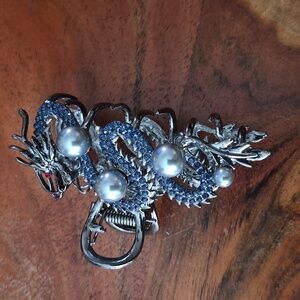 Silver & Dark Blue Dragon Hair Clip
